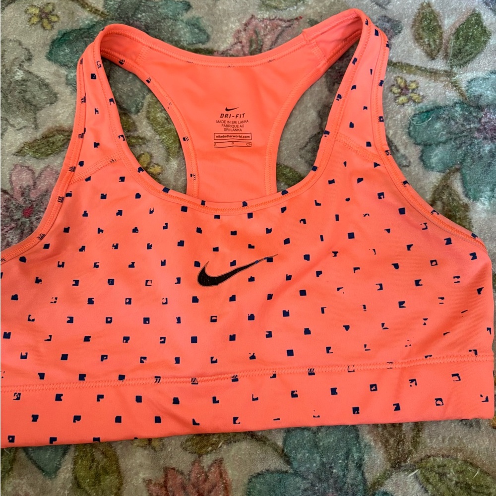 Nike Women's Bright Orange Sports Bra with Black Accents